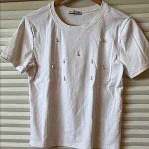 White T-Shirt with Embellishments